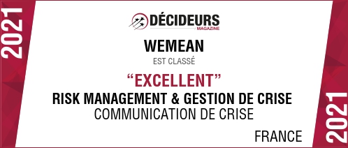 Photo of the Prix des decideurs magazine Risk management et gestion de crise awarded to wemean in 2021