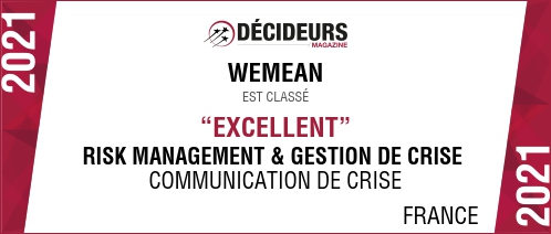 Photo du prix des decideurs magazine Risk management et gestion de crise décerné à wemean en 2021